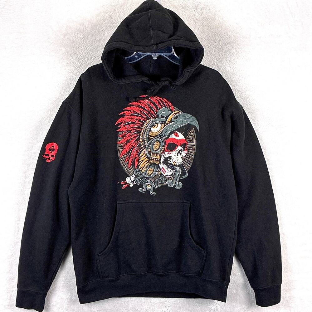 Zero Foxtrot Hoodie Mens L Black Red Aztec Skull Grunge Tactical Operator USA